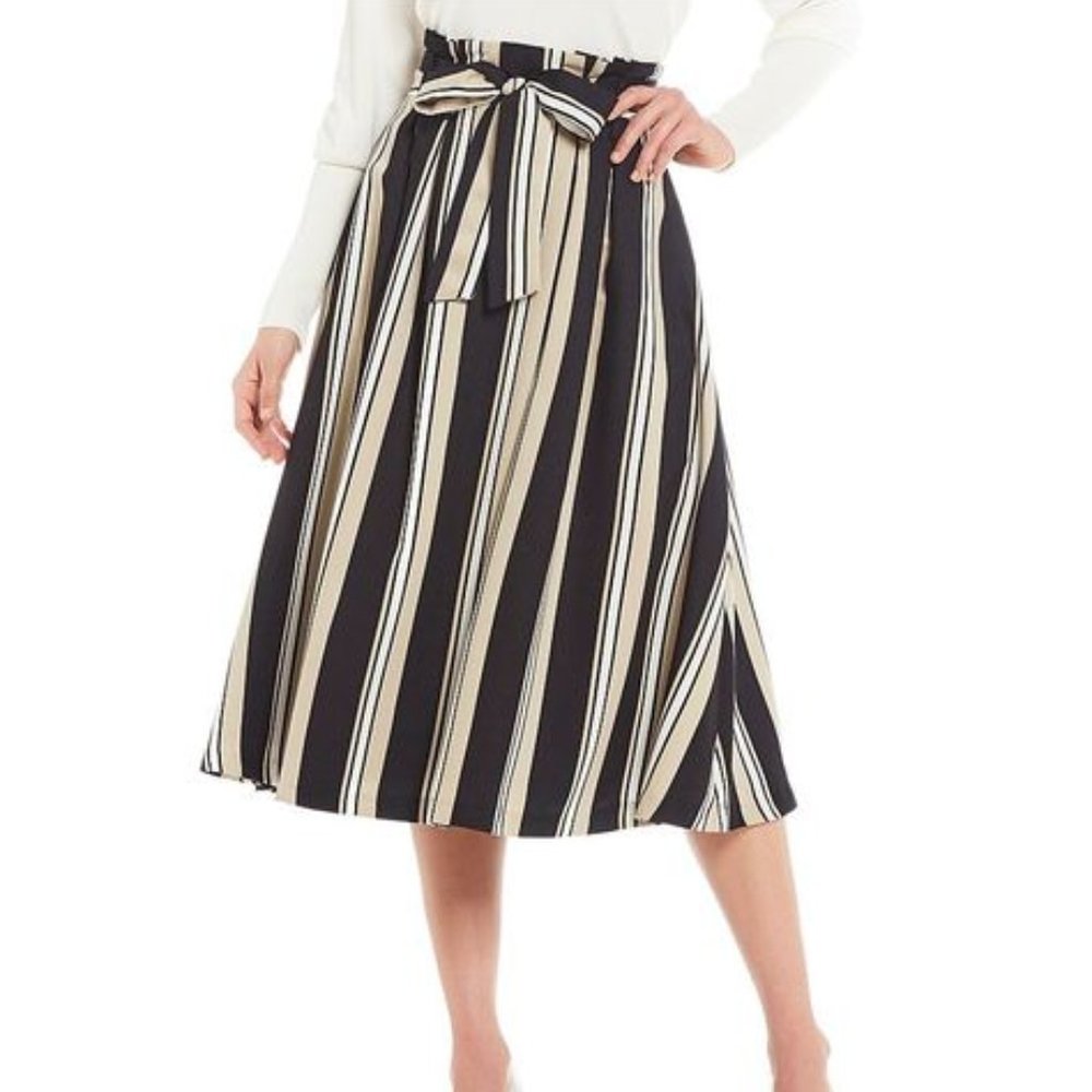 Antonio Melani Reed Paperbag Tie Front Striped Midi Skirt Sz 2